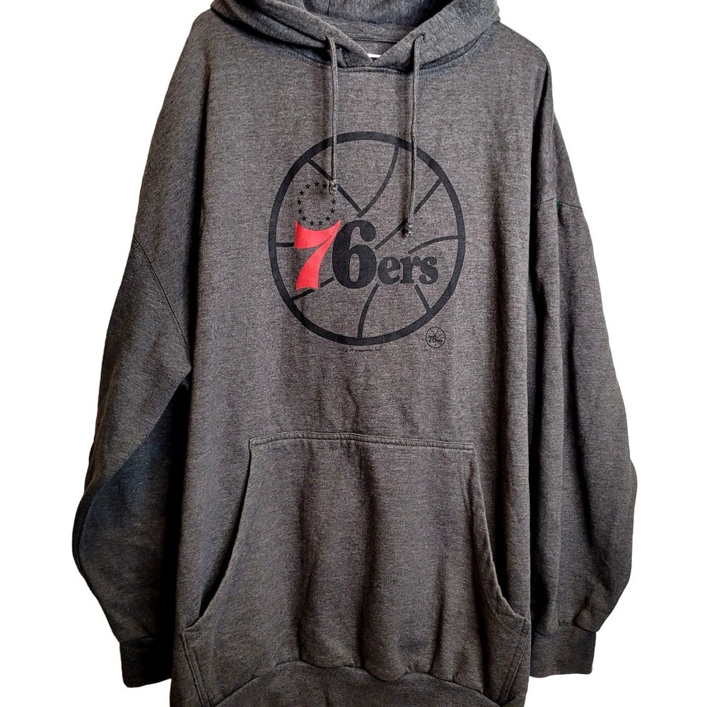 Philadelphia 76ers Hoodie Gray Adult 5XL Majestic Hood Pocket Cotton Poly Blend